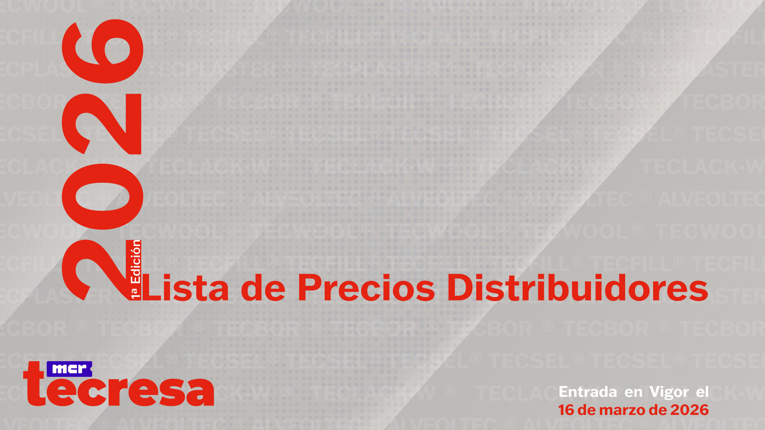 Listado de precios de los productos de MCR Tecresa